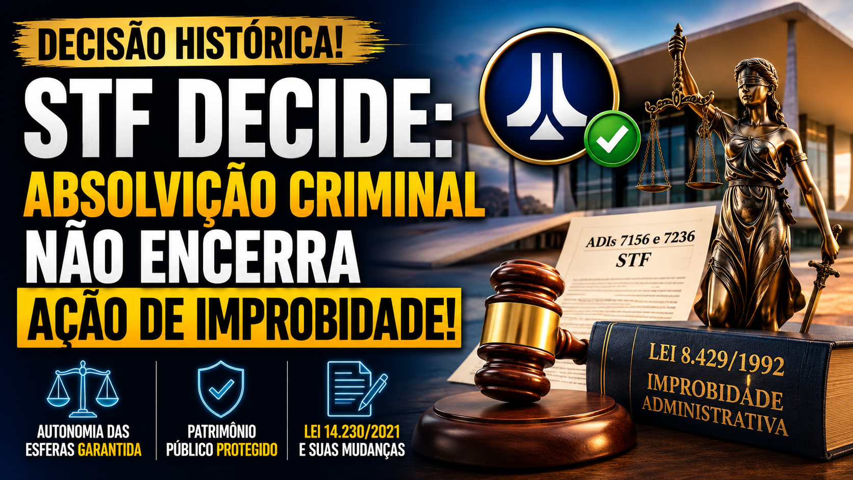 STF Decide os Efeitos da Absolvição Criminal na Improbidade Administrativa