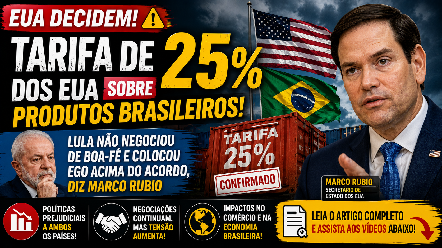Tarifa de 25% dos EUA: 7 Impactos das Declarações de Marco Rubio sobre as Relações Comerciais entre Brasil e Estados Unidos